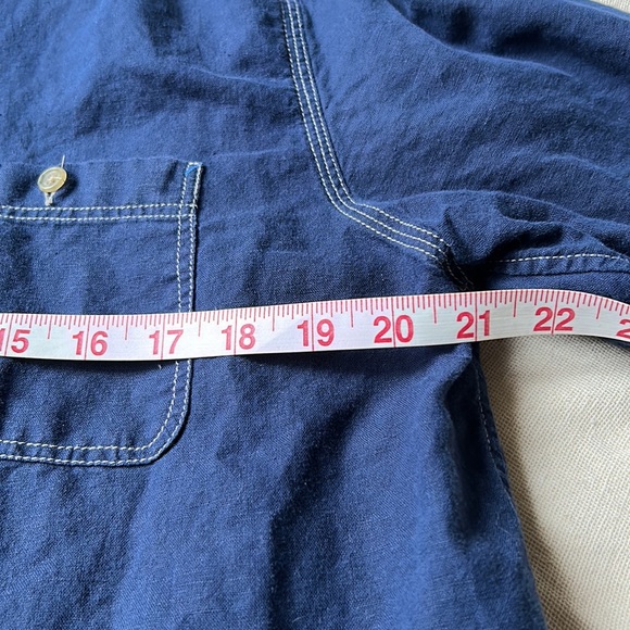 Navy blue white contrast stitch long sleeve cotton shirt workwear style EUC - Picture 8 of 10